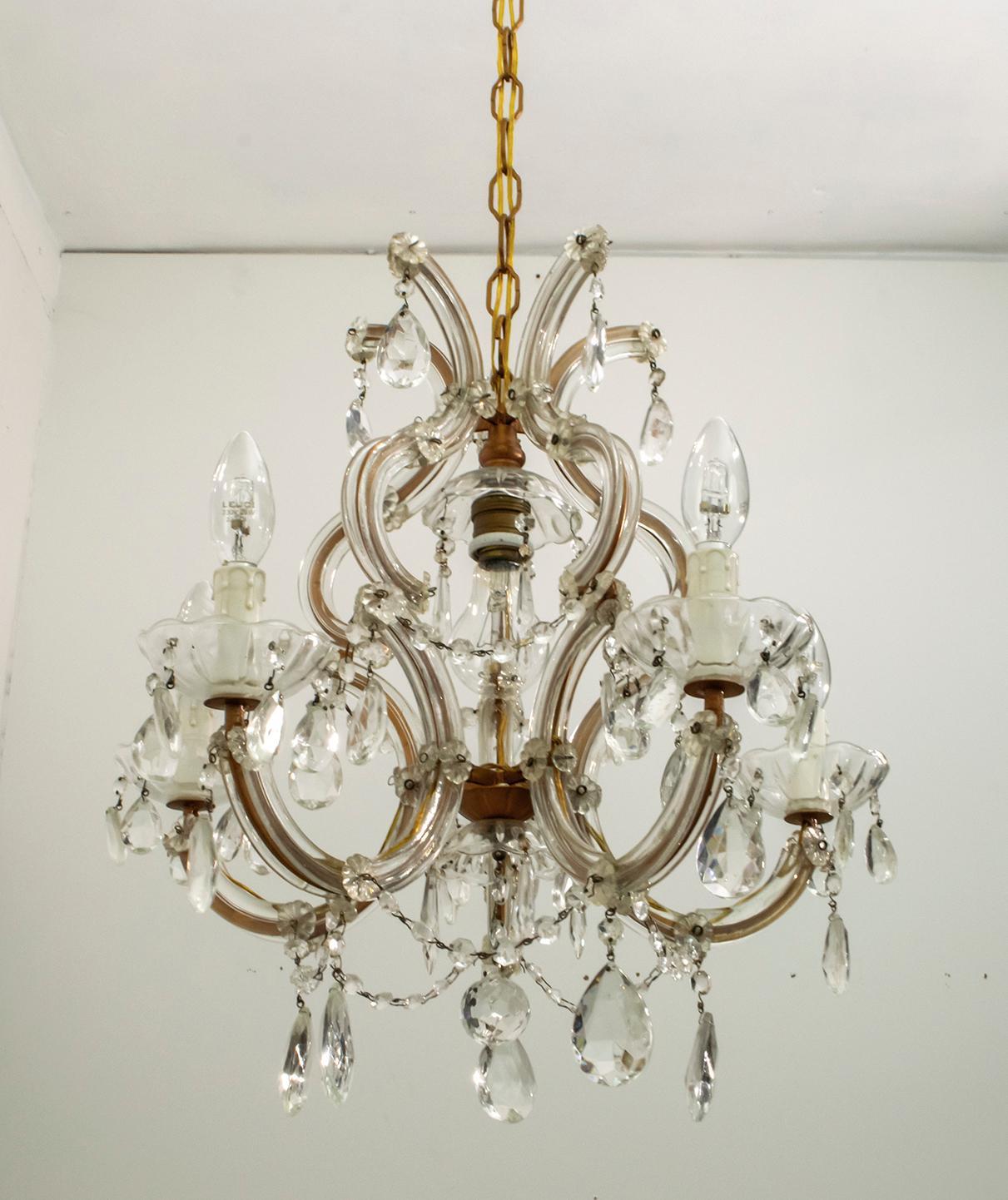 Maria Theresa Mid-Century Modern Italian 6-Light Crystal Chandelier, 1950s 3
