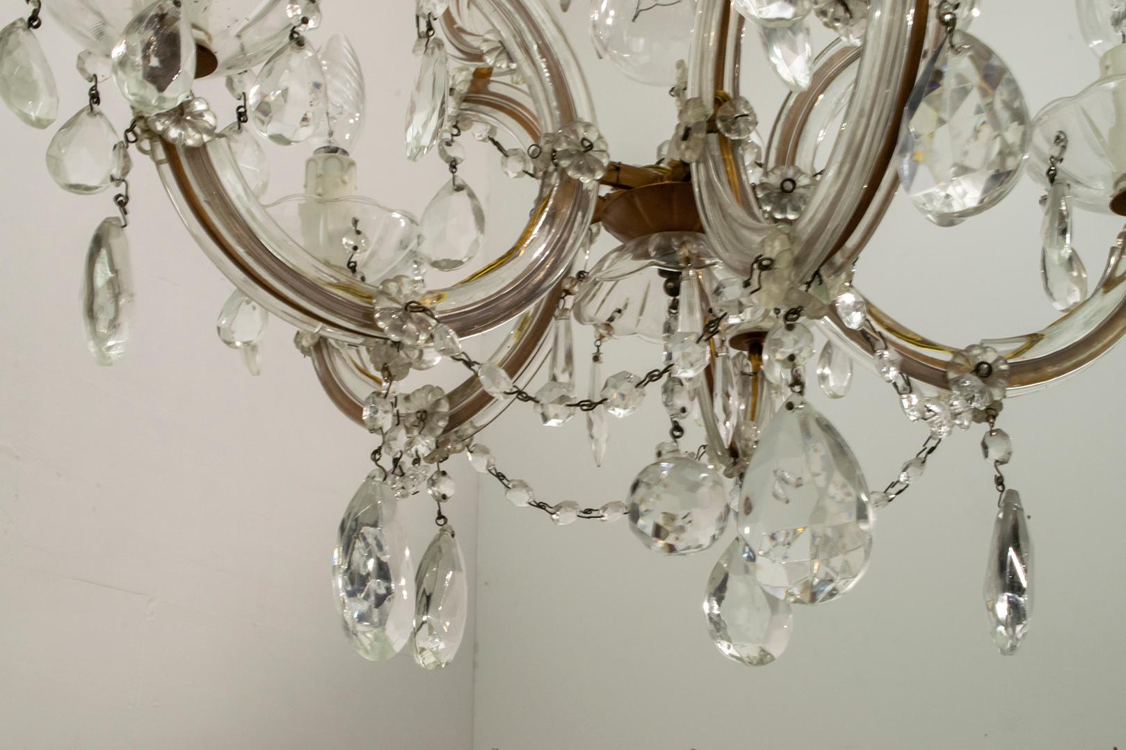Maria Theresa Mid-Century Modern Italian 6-Light Crystal Chandelier, 1950s In Good Condition In Puglia, Puglia