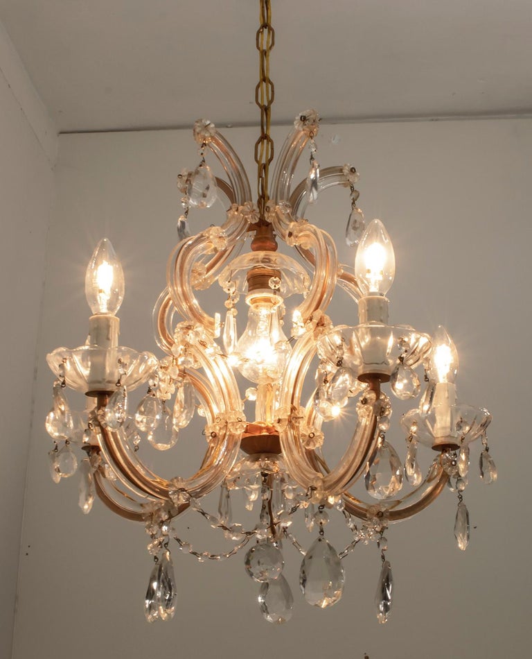 View of Maria Theresa Mid-Century Modern Italian 6-Light Crystal Chandelier ...