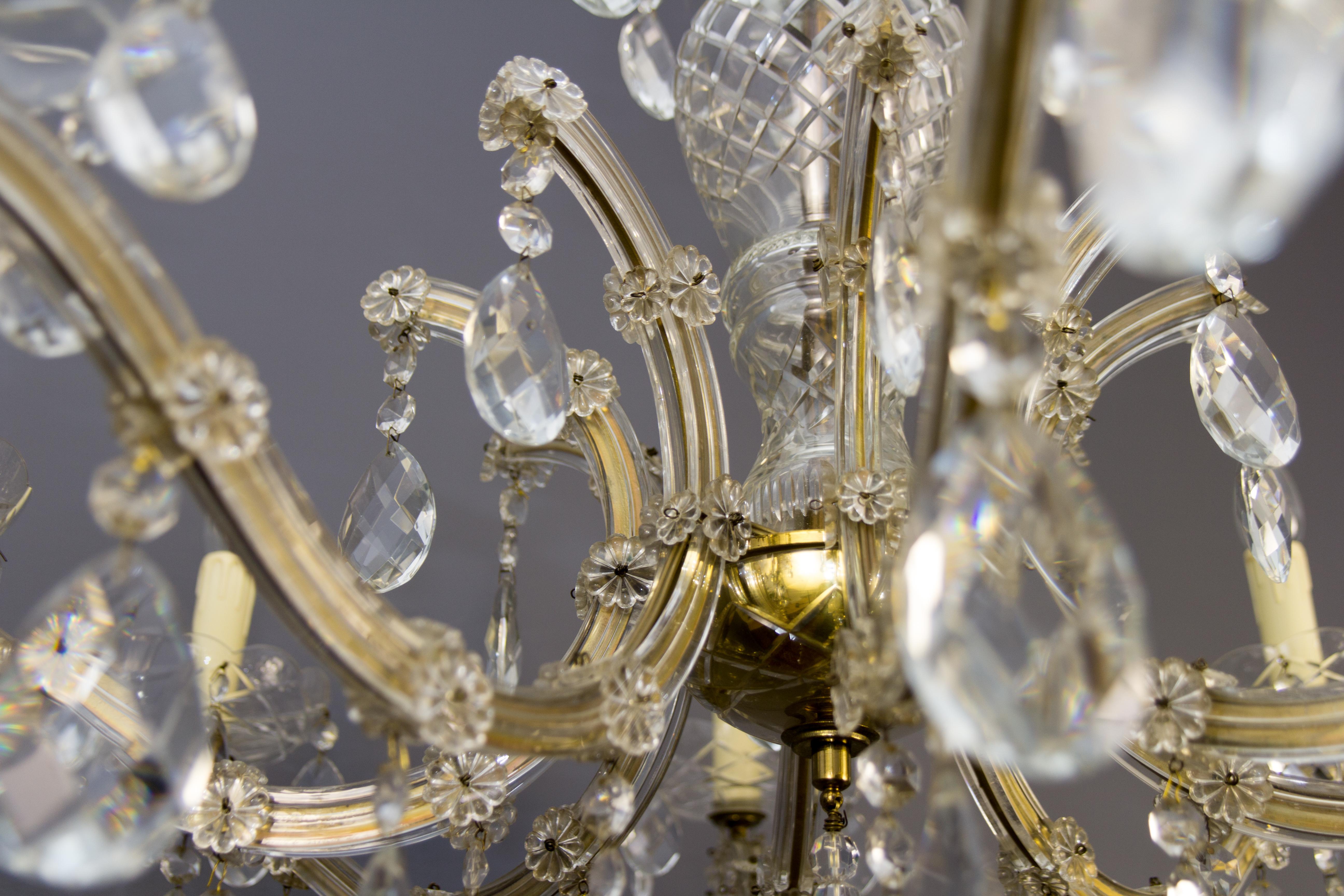 Maria Theresa Style Eight-Light Crystal Glass Chandelier, Italy, 1950s For Sale 3