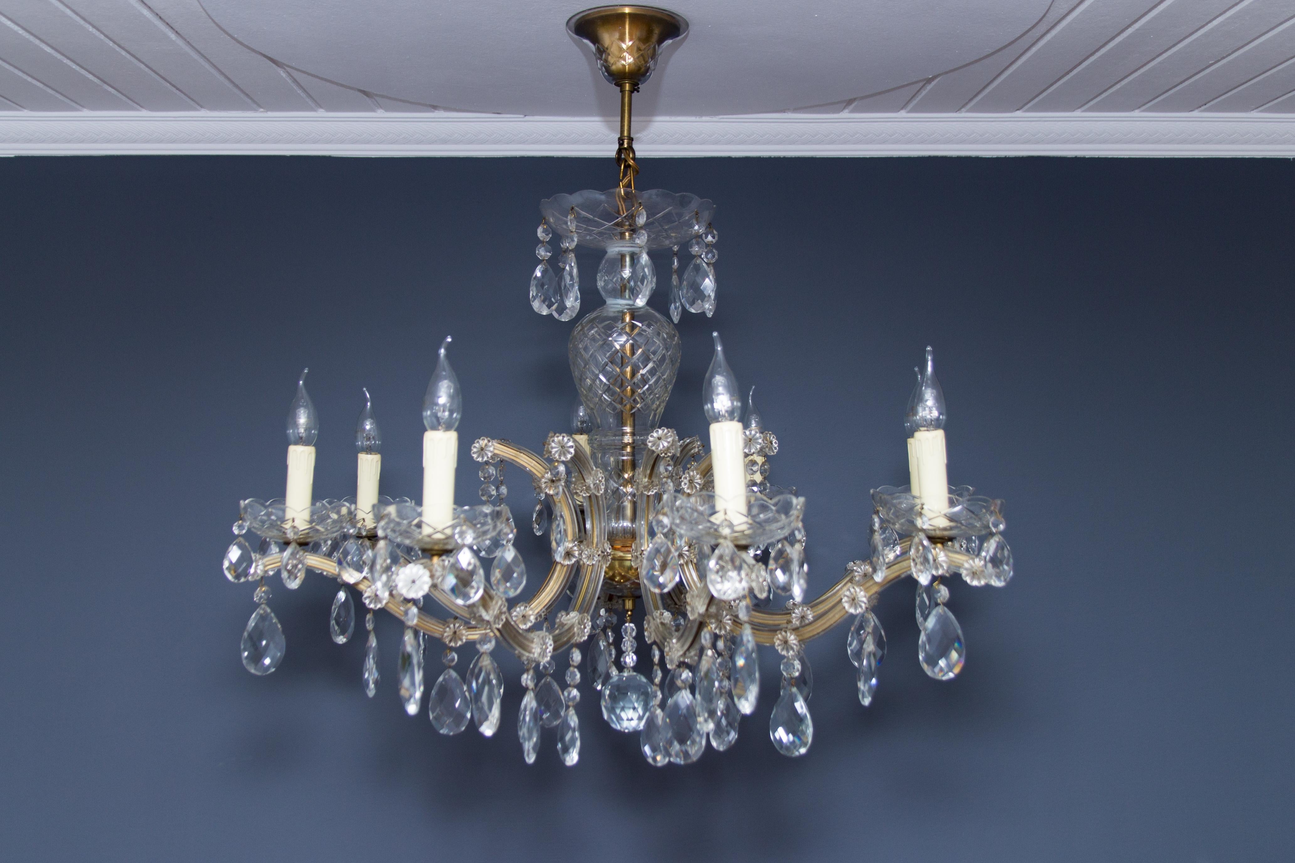 Maria Theresa Style Eight-Light Crystal Glass Chandelier, Italy, 1950s For Sale 9