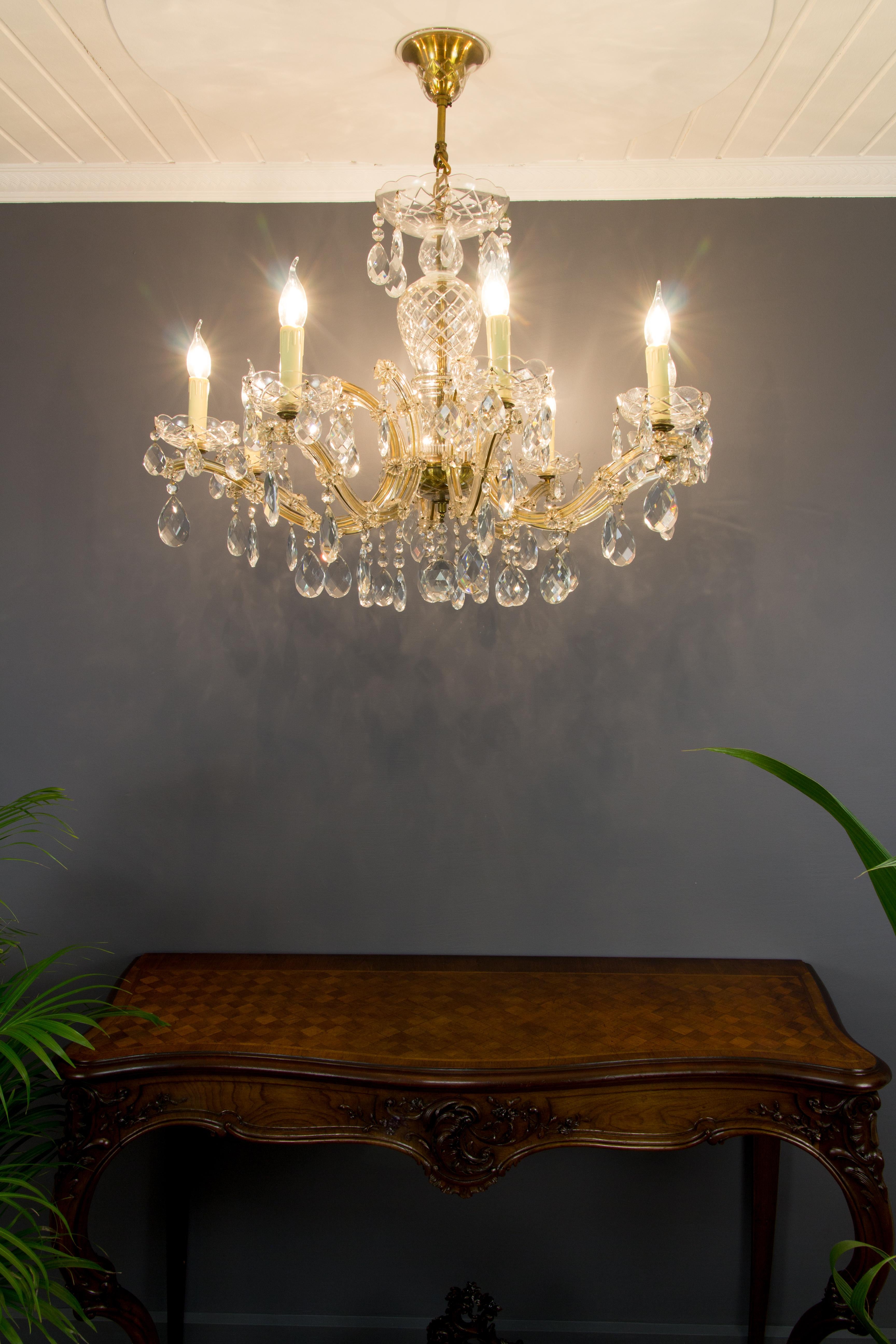 Maria Theresa Style Eight-Light Crystal Glass Chandelier, Italy, 1950s For Sale 11