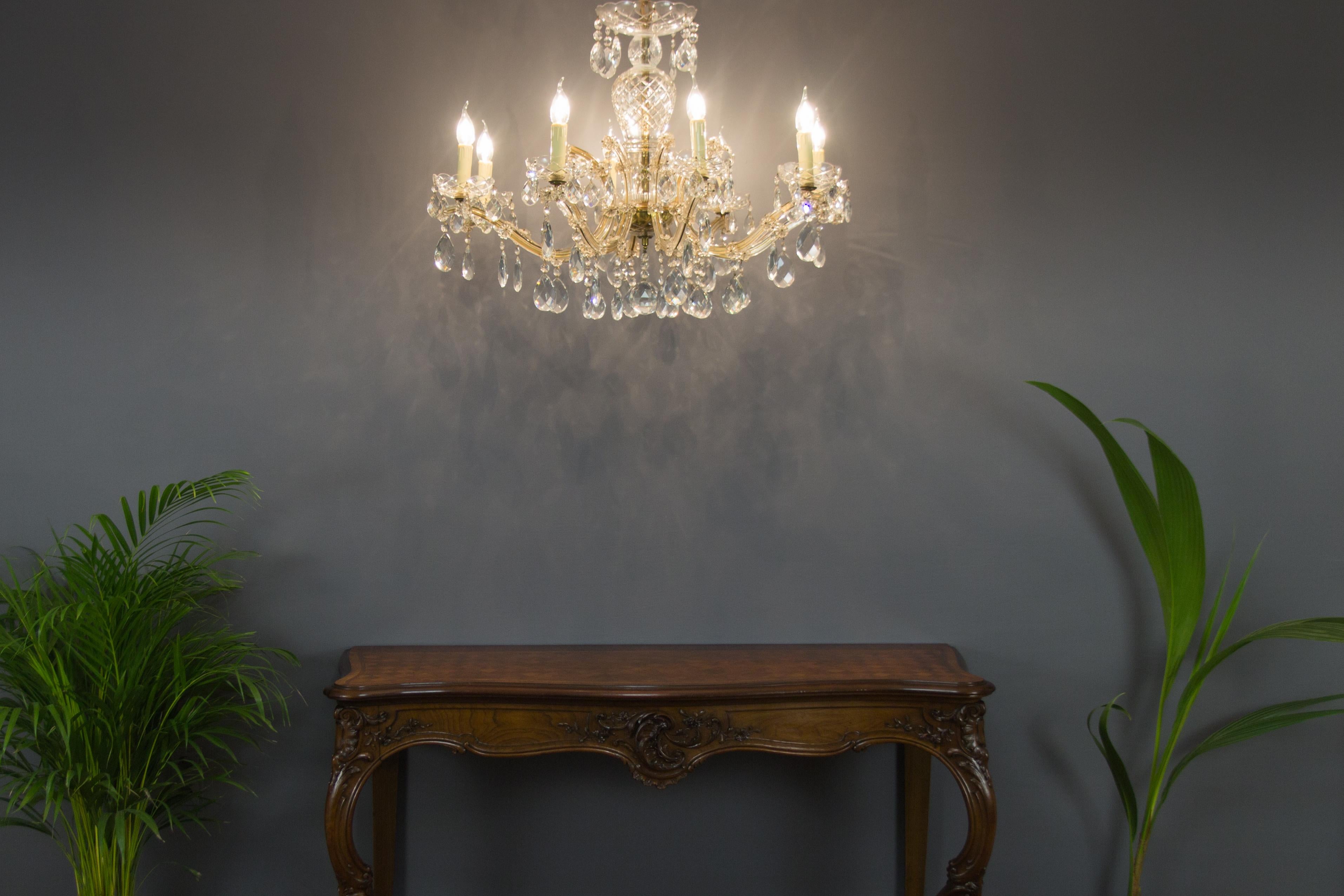 Maria Theresa Style Eight-Light Crystal Glass Chandelier, Italy, 1950s For Sale 12