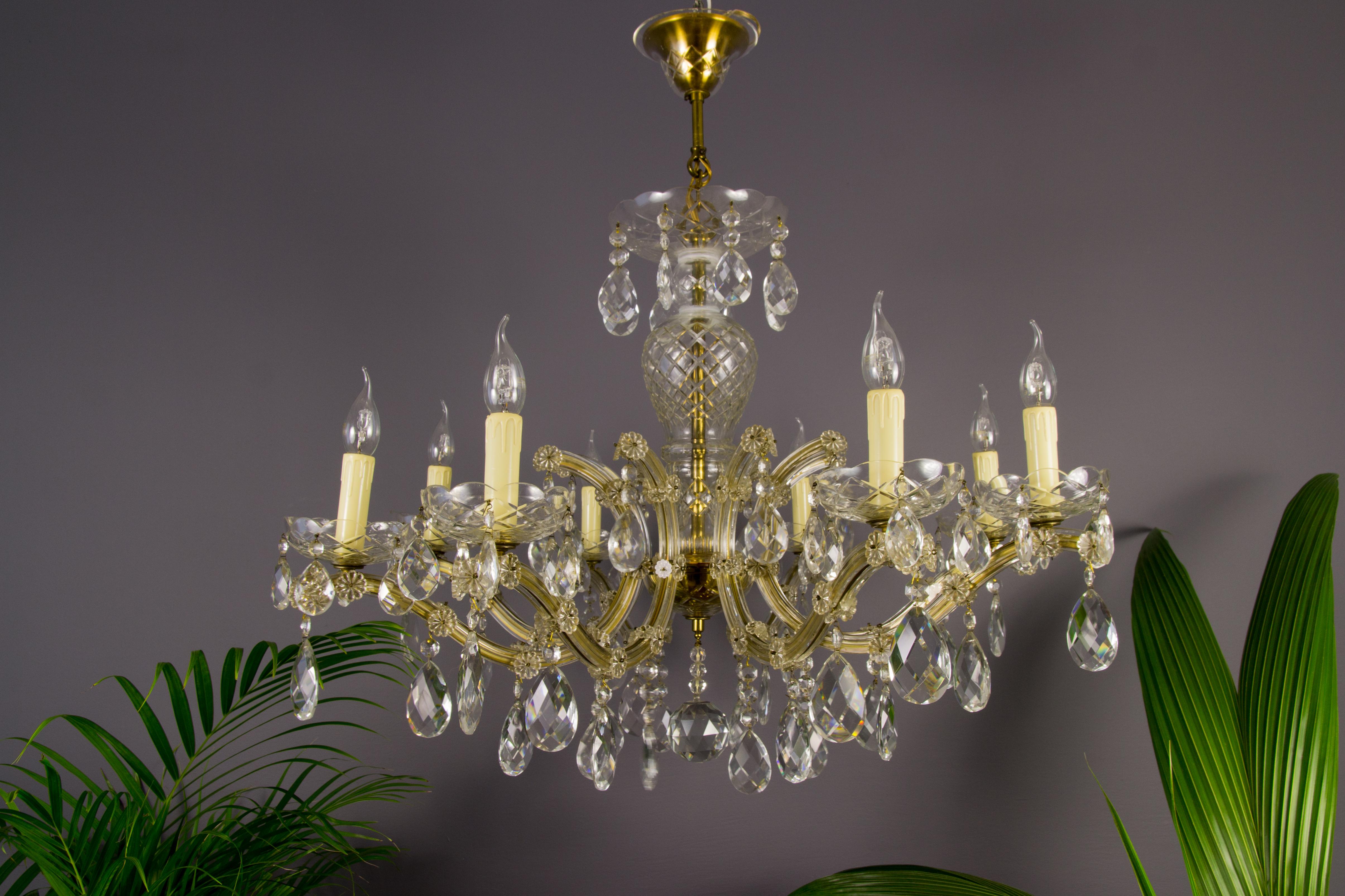 Mid-20th Century Maria Theresa Style Eight-Light Crystal Glass Chandelier, Italy, 1950s For Sale