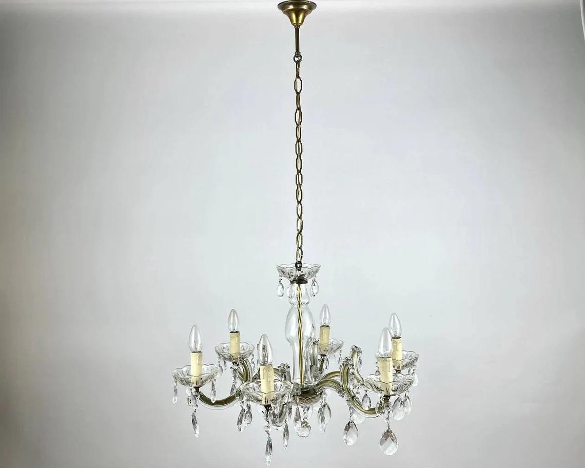 Maria Theresa Style Gilt Brass & Crystal Chandelier, 1960s For Sale 4