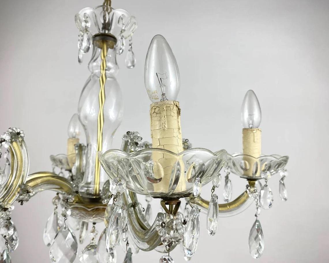 Bohemian Maria Theresa Style Gilt Brass & Crystal Chandelier, 1960s For Sale