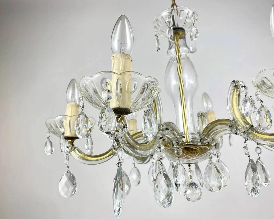 German Maria Theresa Style Gilt Brass & Crystal Chandelier, 1960s For Sale