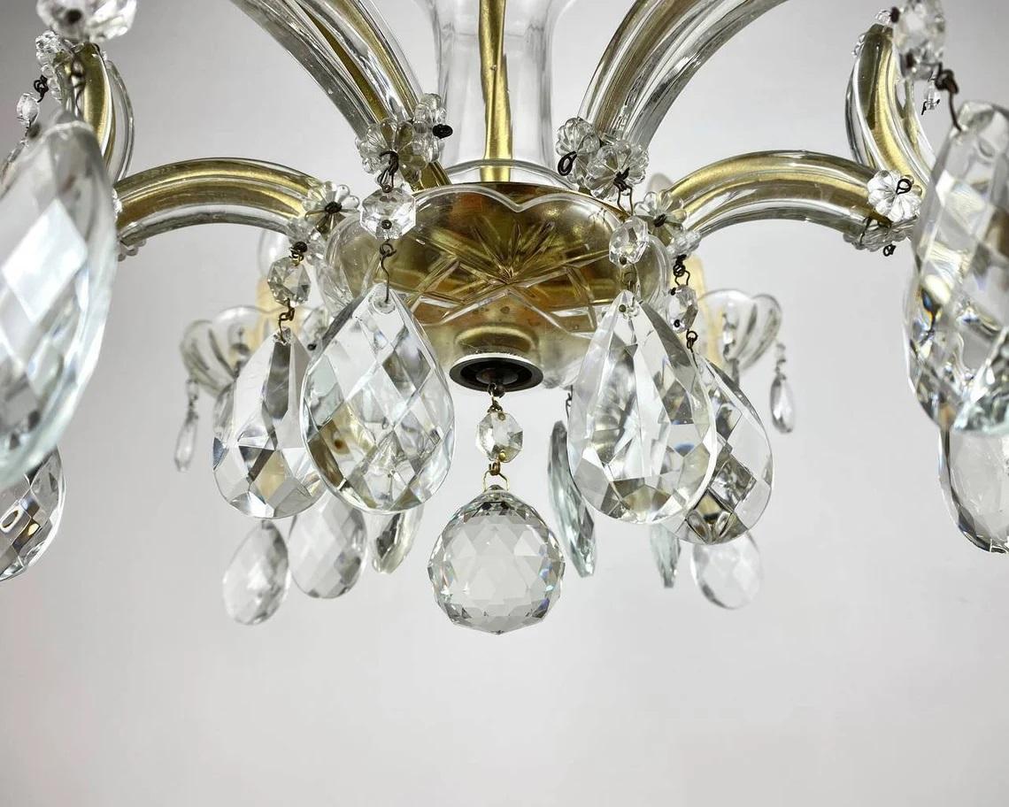 Maria Theresa Style Gilt Brass & Crystal Chandelier, 1960s In Good Condition For Sale In Bastogne, BE