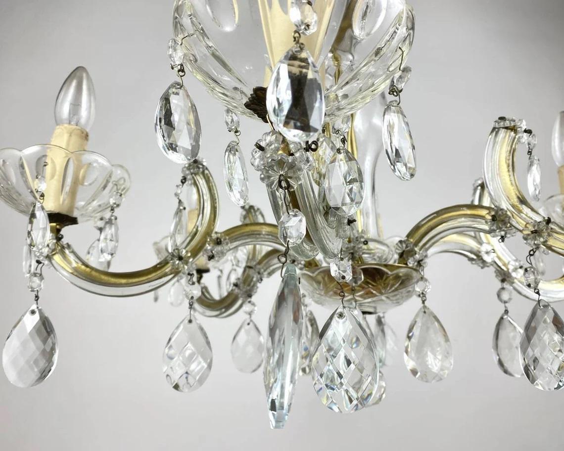 Mid-20th Century Maria Theresa Style Gilt Brass & Crystal Chandelier, 1960s For Sale