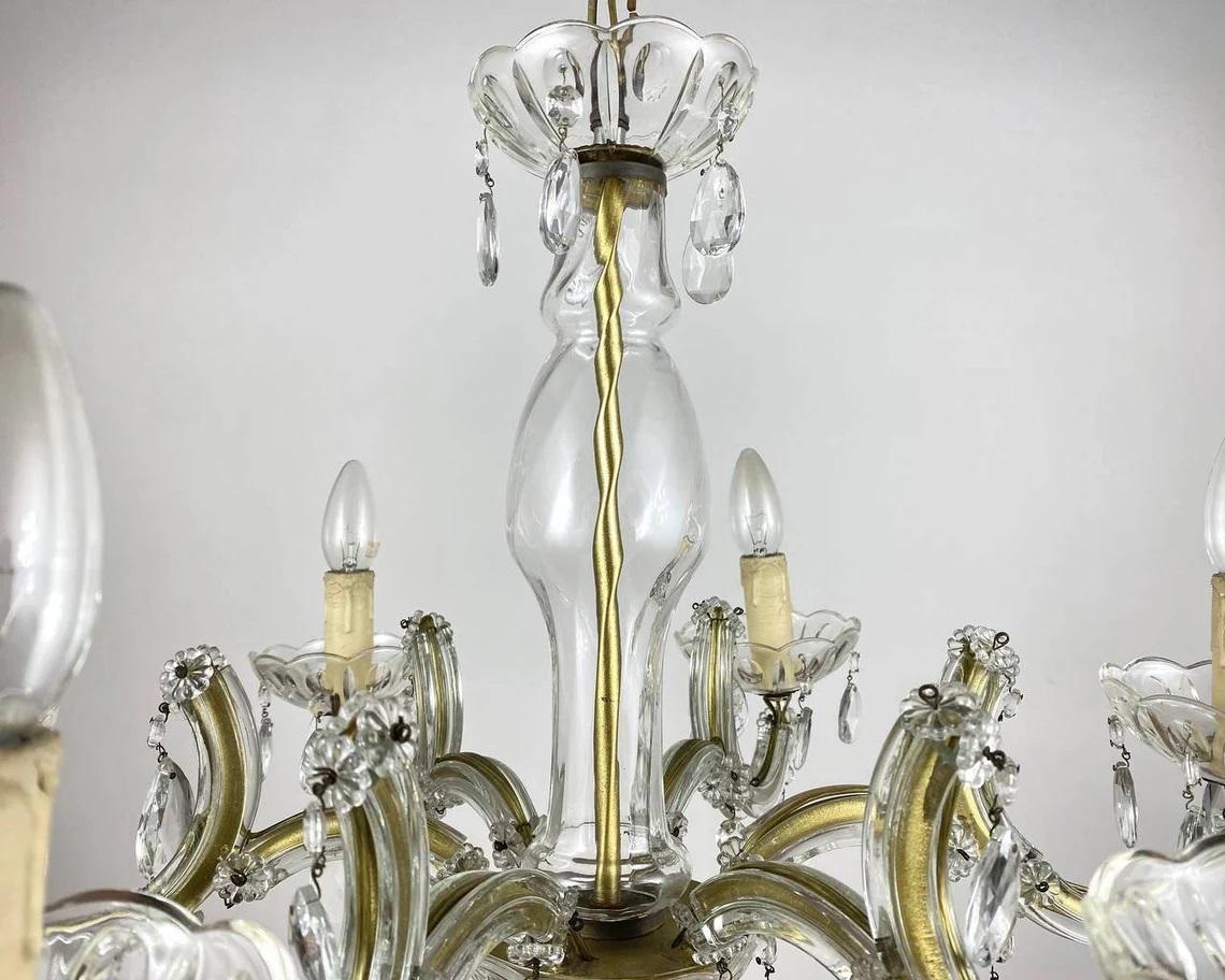 Laiton Lustre de style Marie-Thérèse en laiton doré et cristal, années 1960 en vente