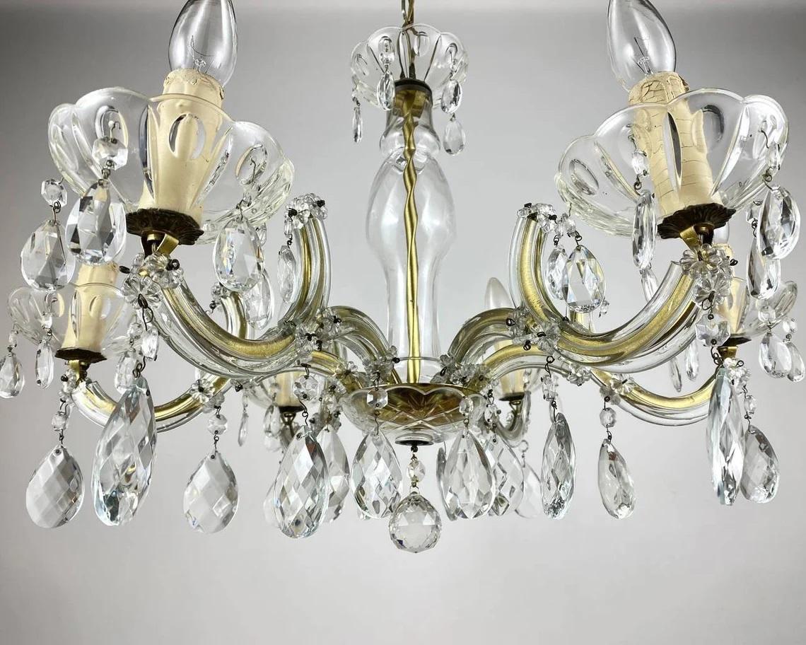 Maria Theresa Style Gilt Brass & Crystal Chandelier, 1960s For Sale 2