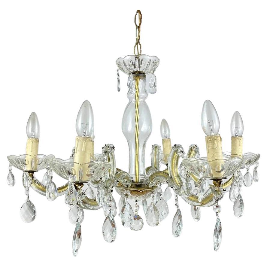 Maria Theresa Style Gilt Brass & Crystal Chandelier, 1960s For Sale