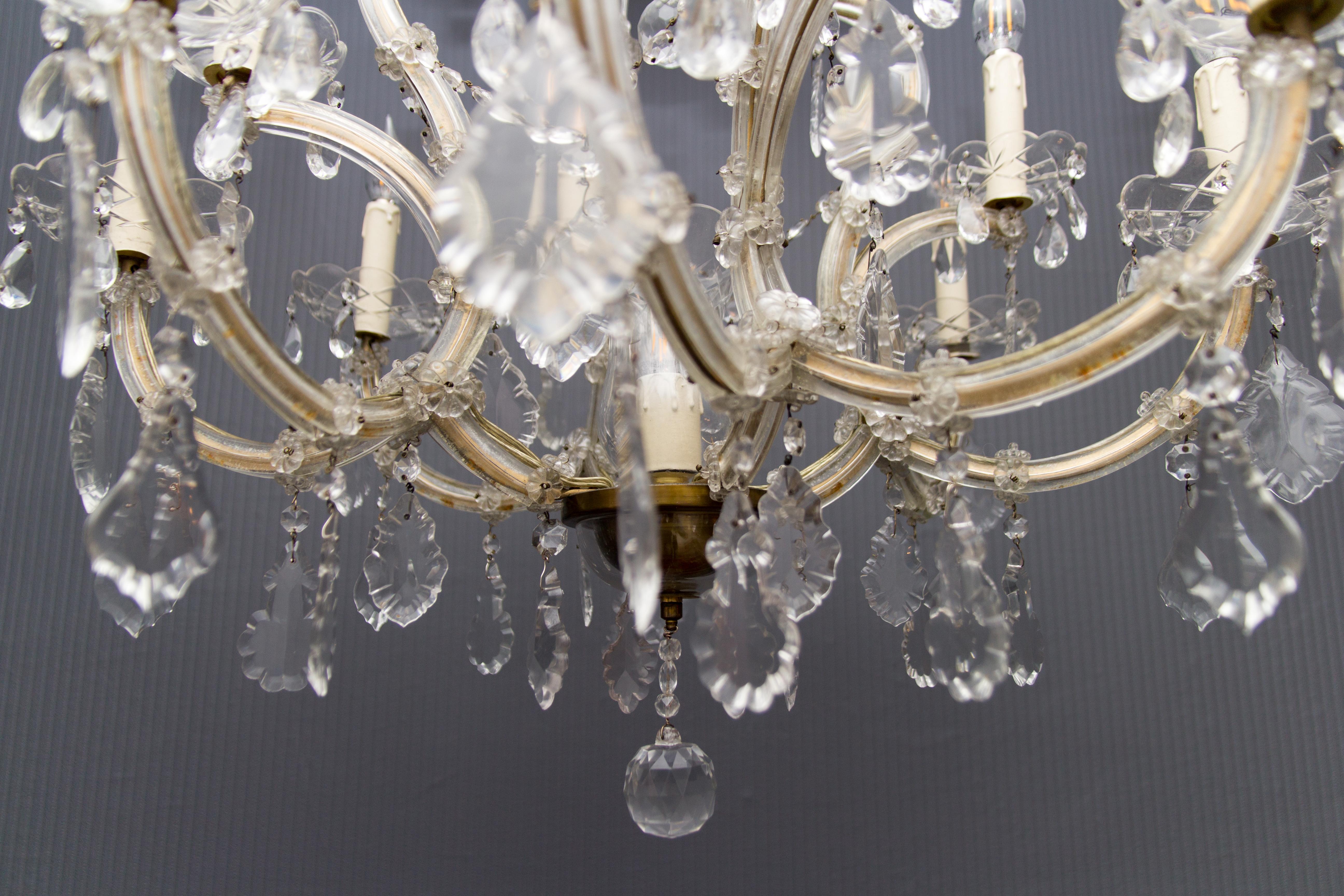 Metal Maria Theresa Style Thirteen-Light Crystal Chandelier, 1950s For Sale