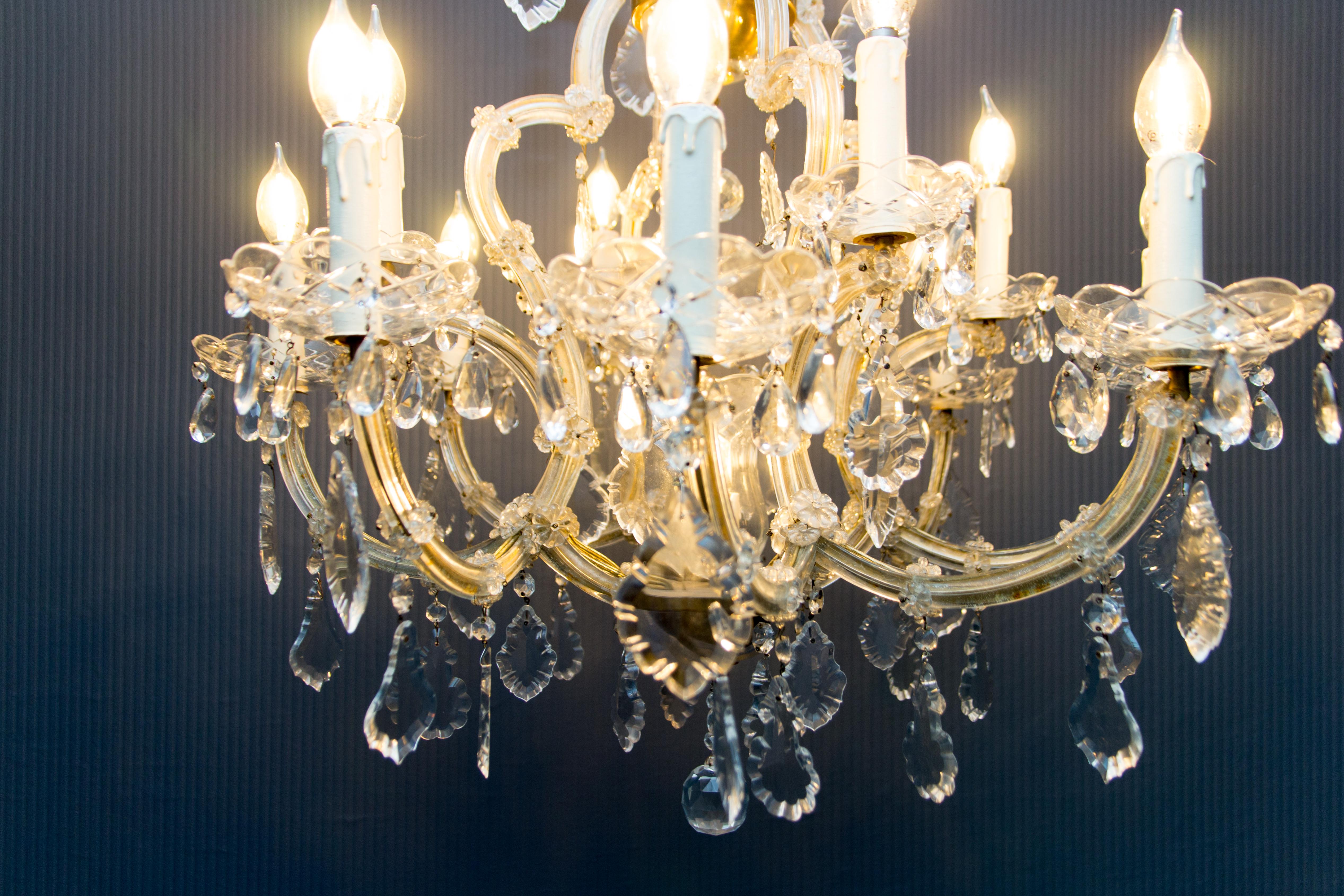 Maria Theresa Style Thirteen-Light Crystal Chandelier, 1950s For Sale 12