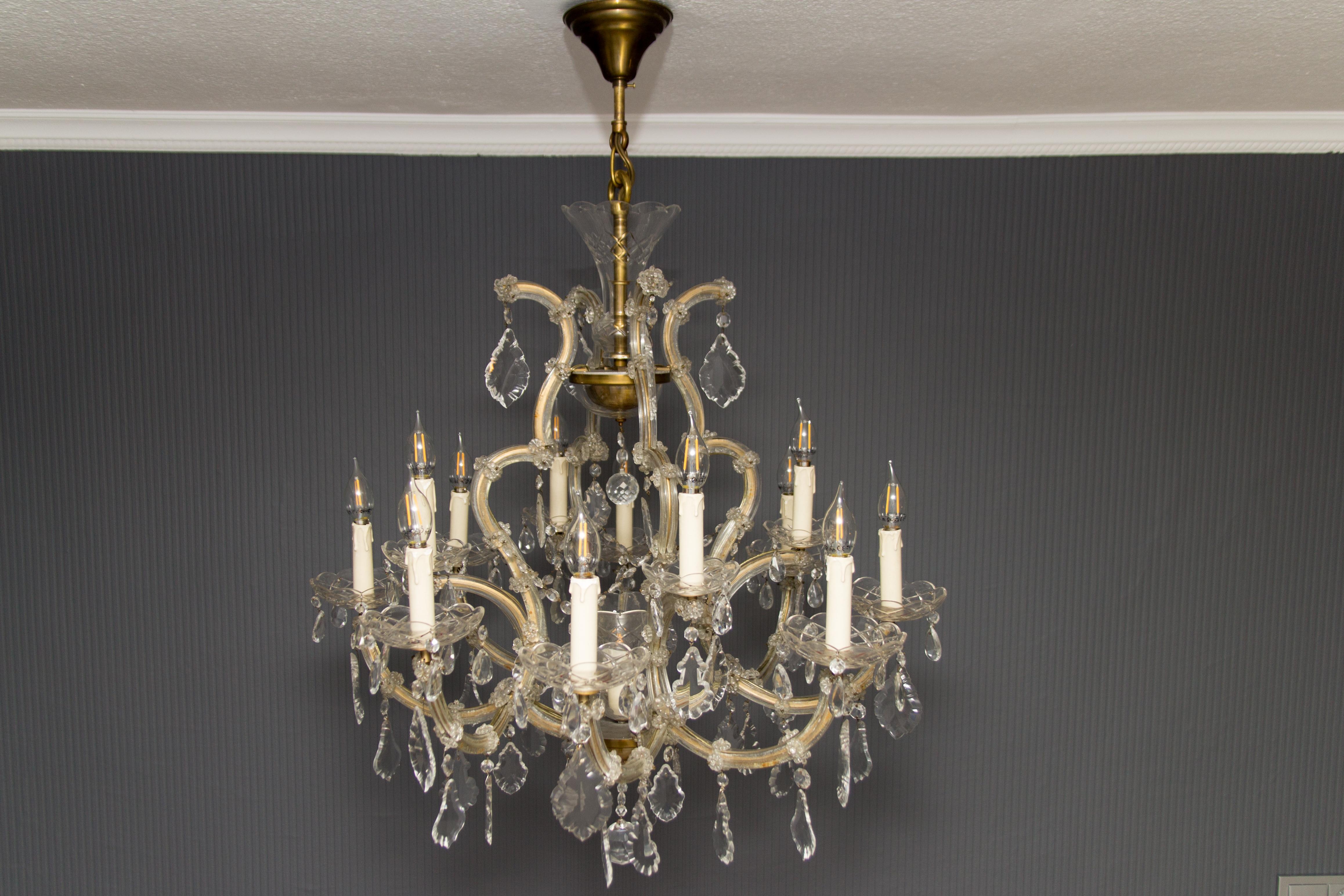Mid-Century Modern Maria Theresa Style Thirteen-Light Crystal Chandelier, 1950s For Sale