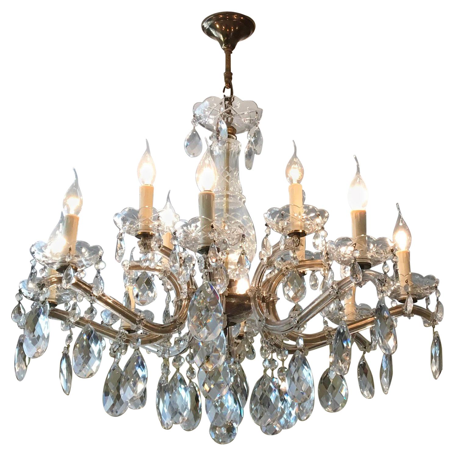 Crystal Chandelier Maria Theresa Style with 12 Lights , Mid-20th Century  For Sale