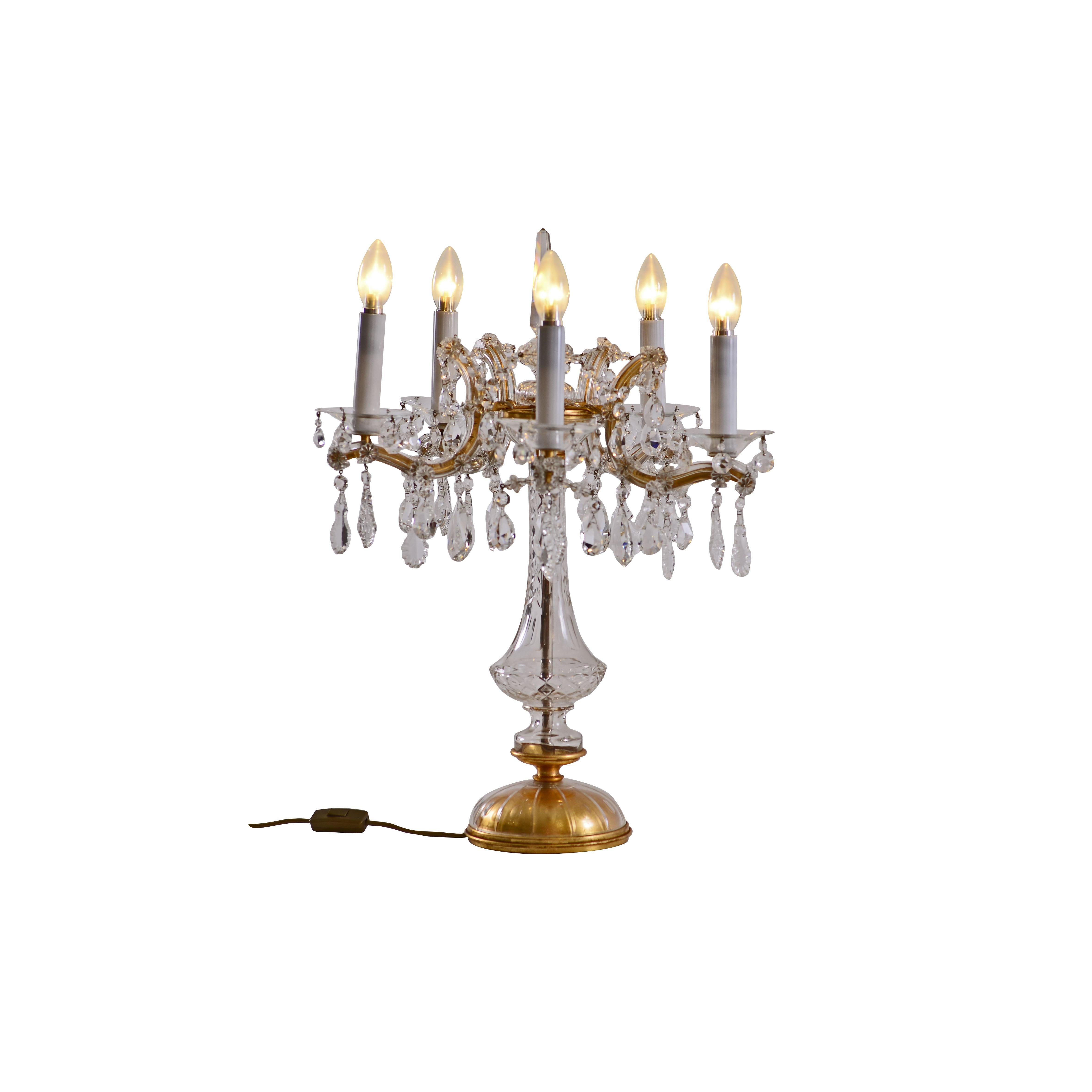 Autrichien Lampe de bureau Maria Theresia en verre et cristal du début du 20ème siècle - Original de 1900 en vente