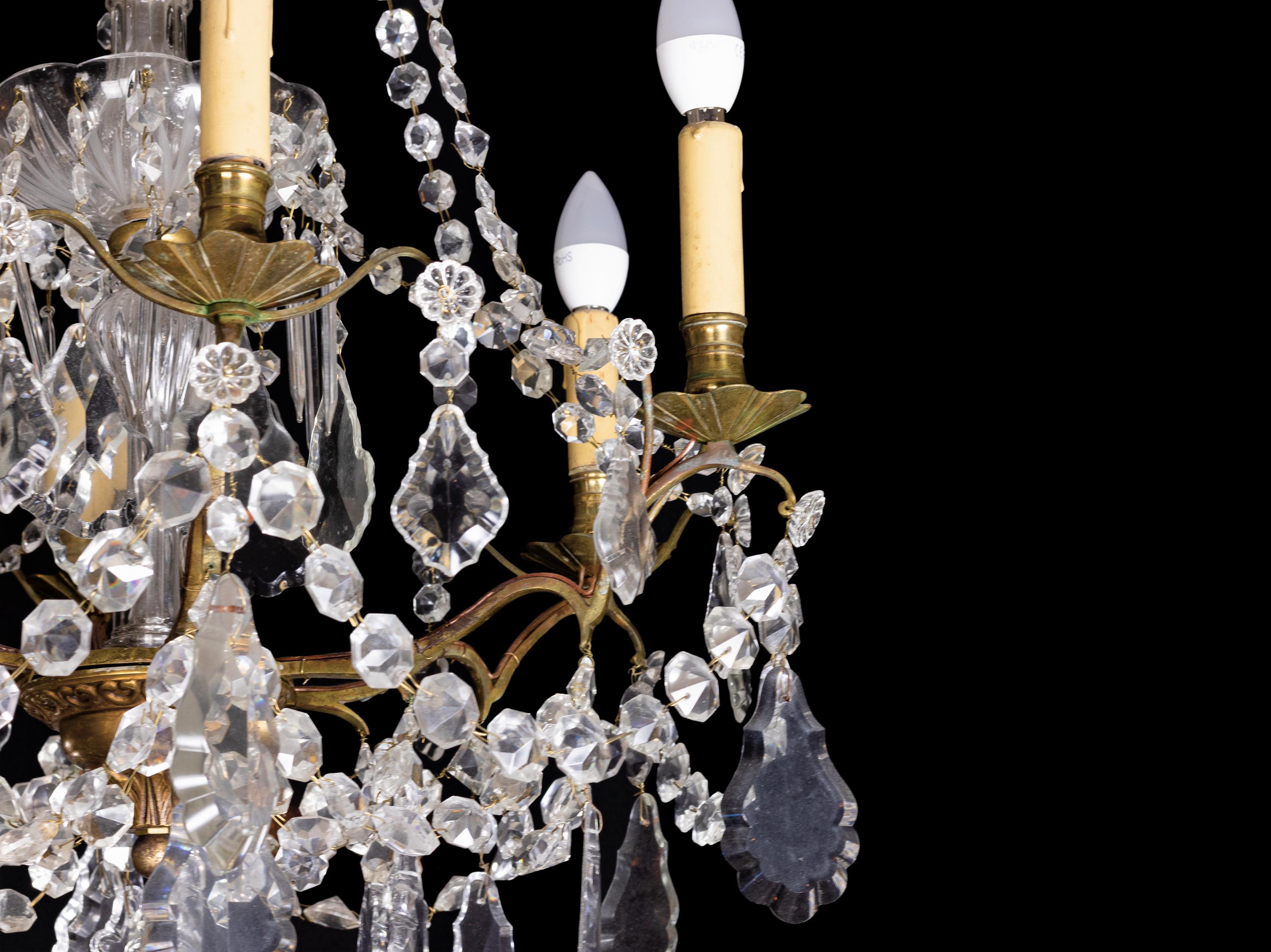 Portuguese Maria Thereza Style Six Arms Glass Chandelier, 20th Century For Sale