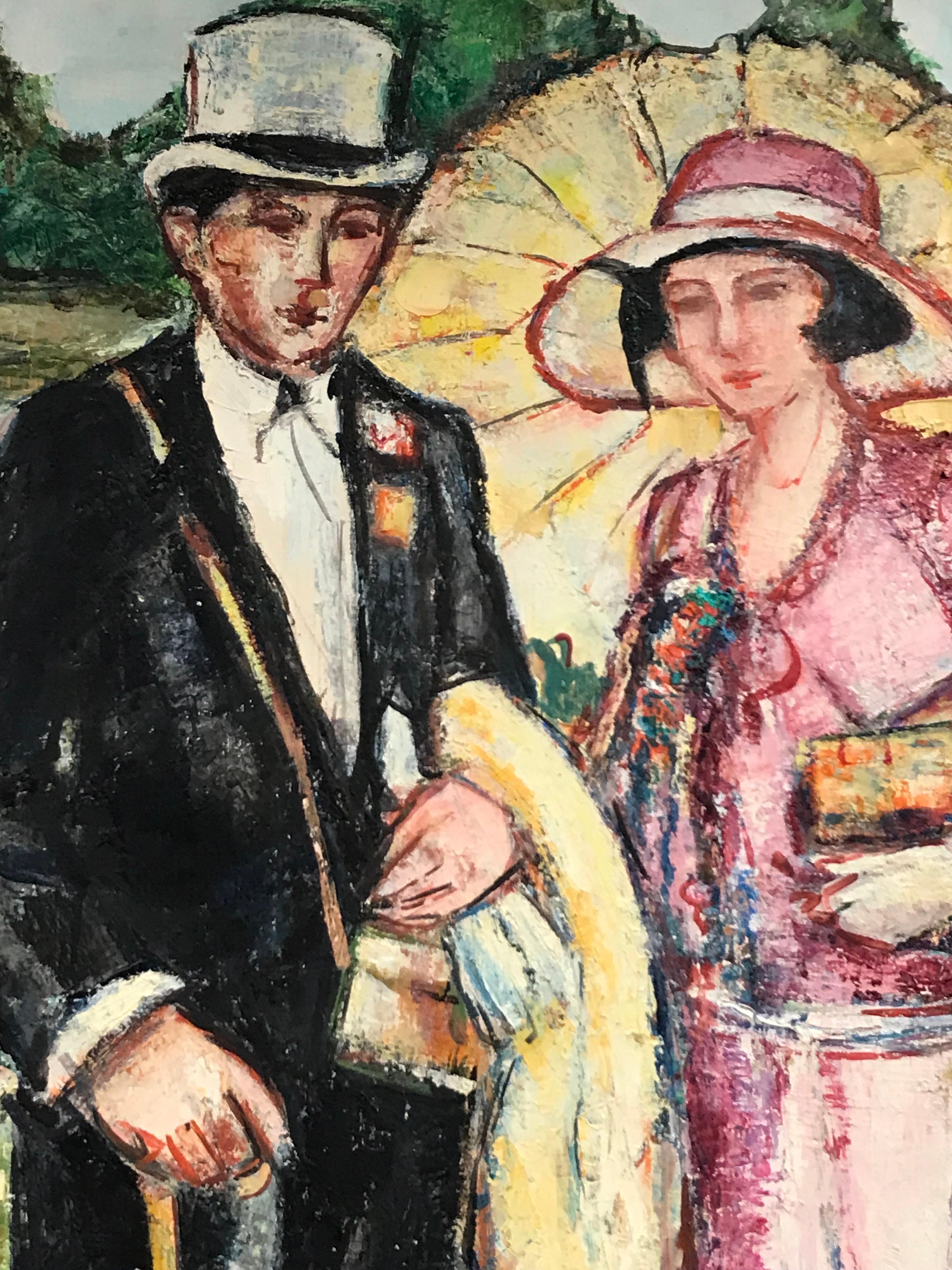 The Elegant Couple
by Maria Tort Xirau (Catalan, 1924-2018)
signed lower corner
dated 1991
oil painting on canvas, framed

canvas: 33.5 x 24 inches
framed: 38 x 28 inches

Very good condition. 

Provenance: from the artists estate, France

Maria
