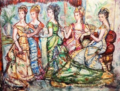 Enormous Spanish/ French Oil Painting Belle Epoque Party Girls Night Out