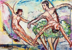 Huge Spanish Contemporary Oil Dancing Ballerina Figures strong colors