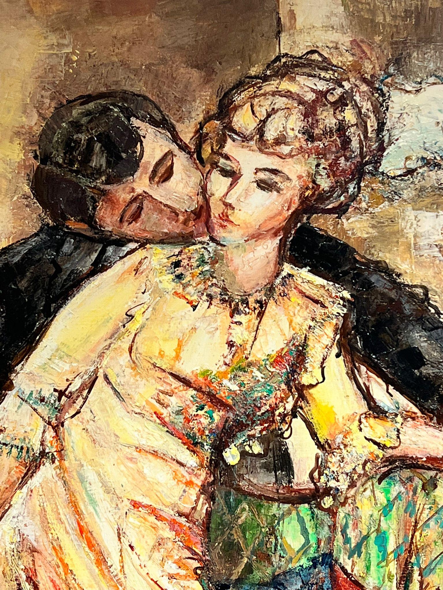Huge Spanish/ French Oil Painting Elegant Couple Courting in Grand Interior For Sale 5