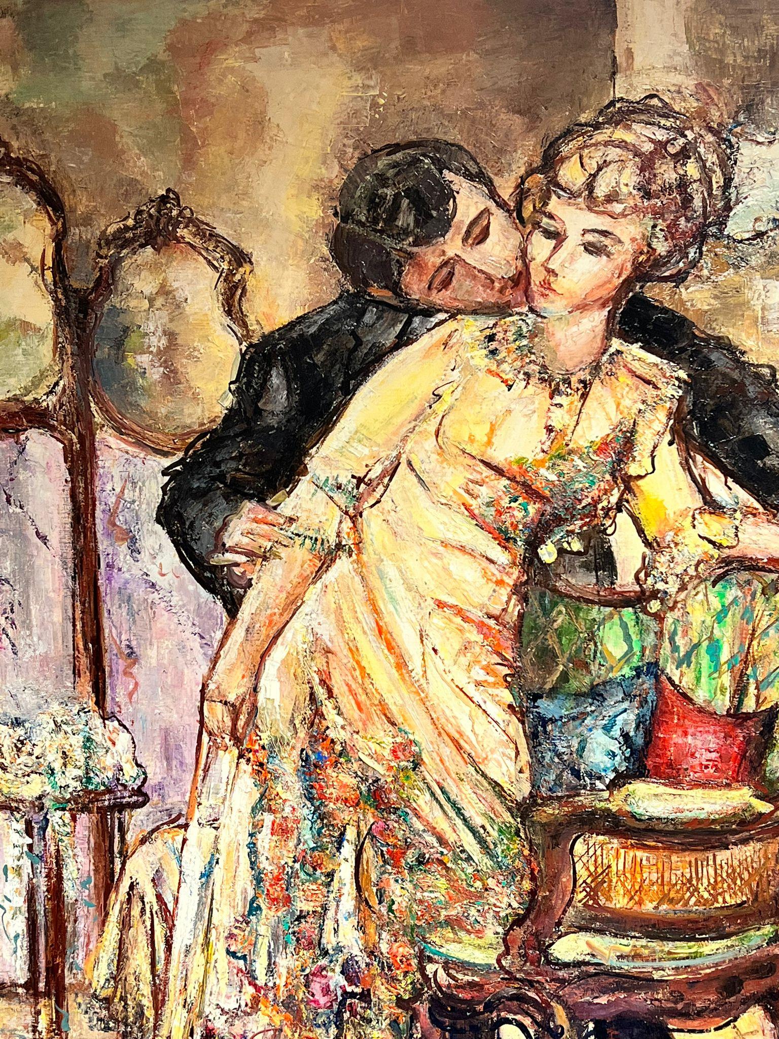 Grande peinture à l'huile espagnole/française - Deux couples élégants couronnés dans un grand intérieur - Painting de Maria Tort Xirau