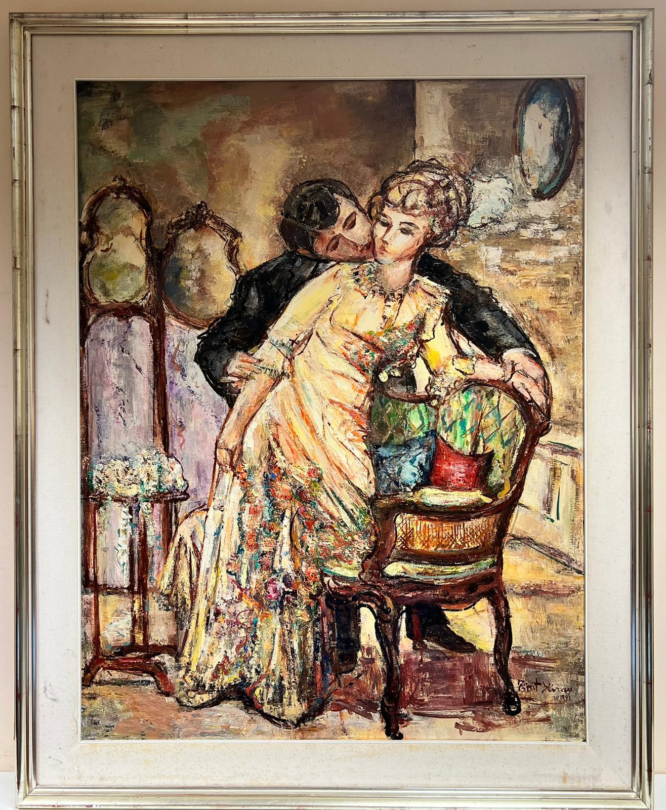 Grande peinture à l'huile espagnole/française - Deux couples élégants couronnés dans un grand intérieur - Moderne Painting par Maria Tort Xirau