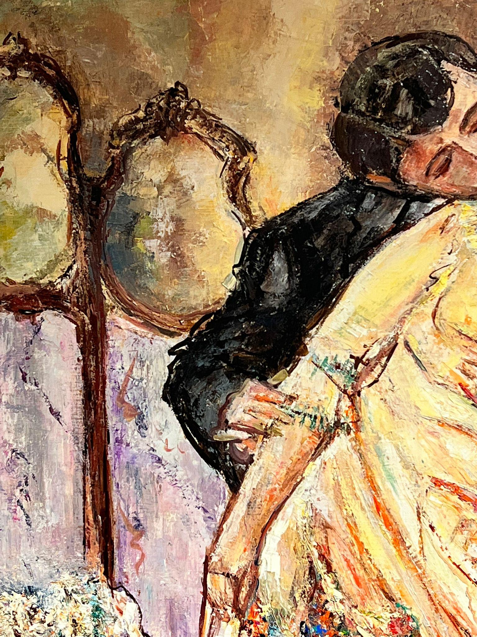 Grande peinture à l'huile espagnole/française - Deux couples élégants couronnés dans un grand intérieur en vente 5