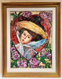 Huge Spanish/ French Oil Painting Elegant Lady in a Hat