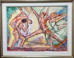 Large Spanish Expressionist Oil Painting Dancing Male Ballerina's