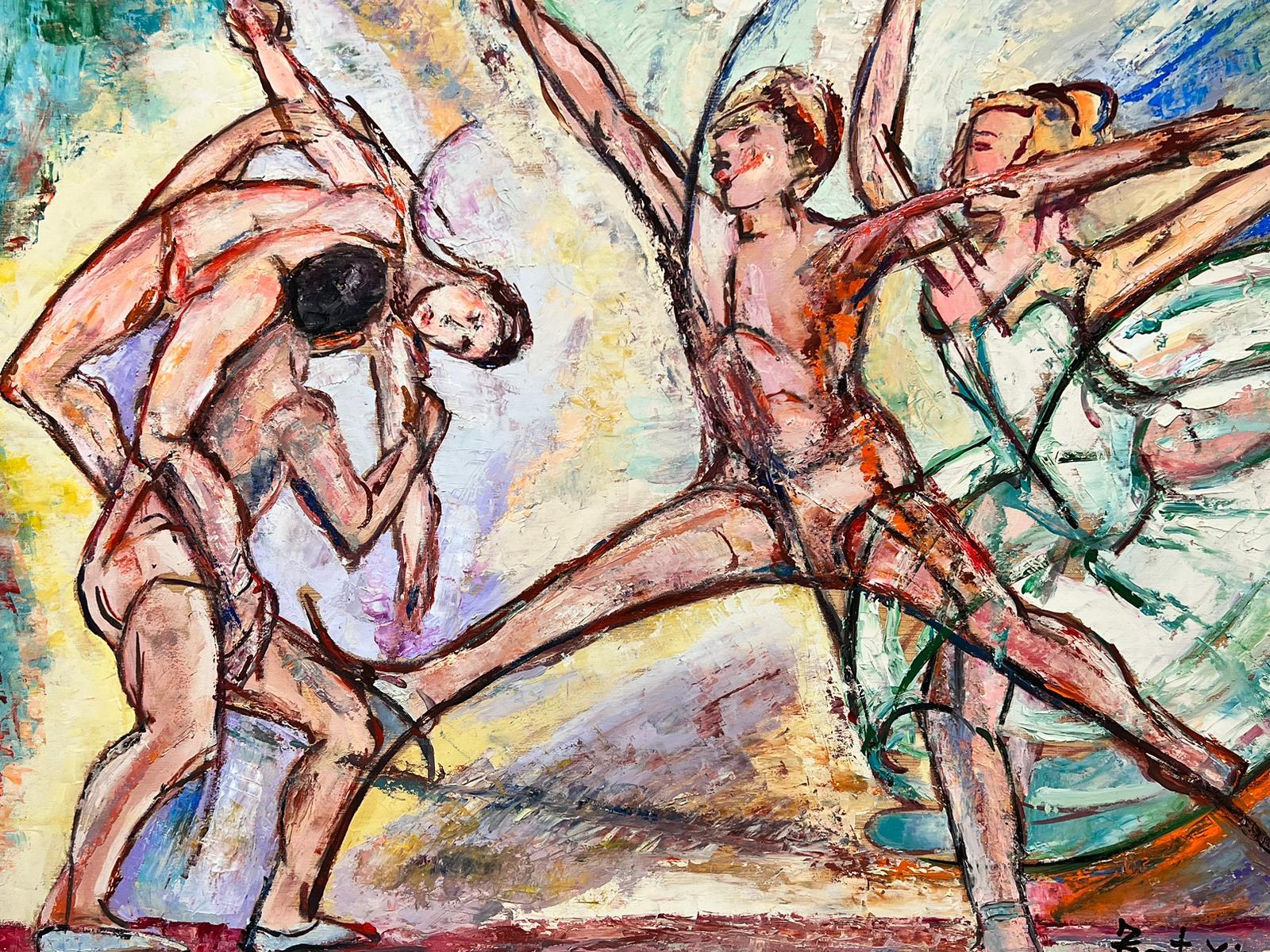 Large Spanish Expressionist Oil Painting Dancing Male Ballerina's For Sale 4