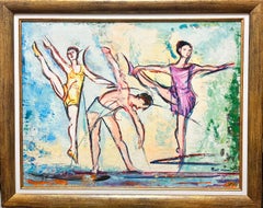 Large Spanish Expressive Oil Painting Ballerina Dancers Stretching