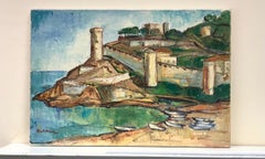 Old Fortress Port Beach Scene on the Med Signed Original Oil Painting