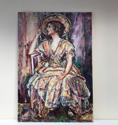 Pittura ad olio originale firmata - donna con cappello
