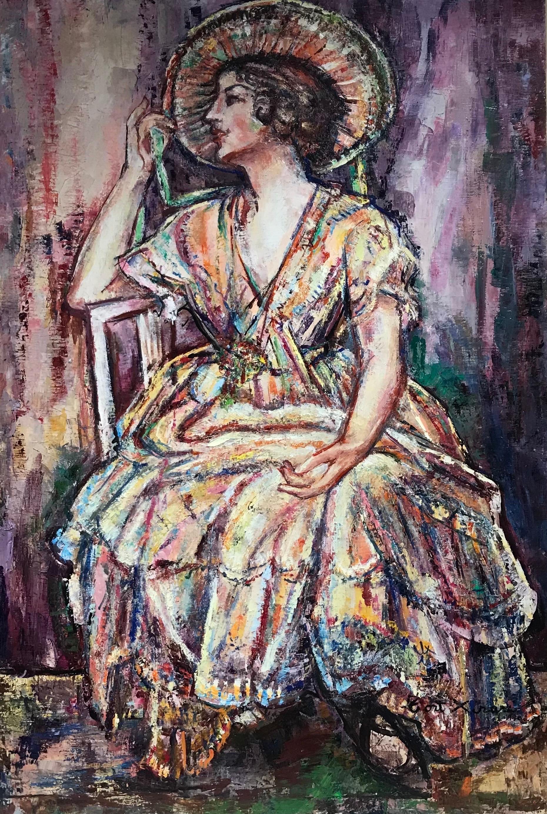 Maria Tort Xirau Portrait Painting - Signed Original Oil Painting - lady in hat