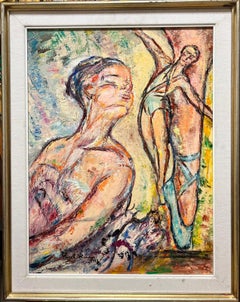 The Ballerinas Large Spanish Modernist Oil Painting superb movement & color