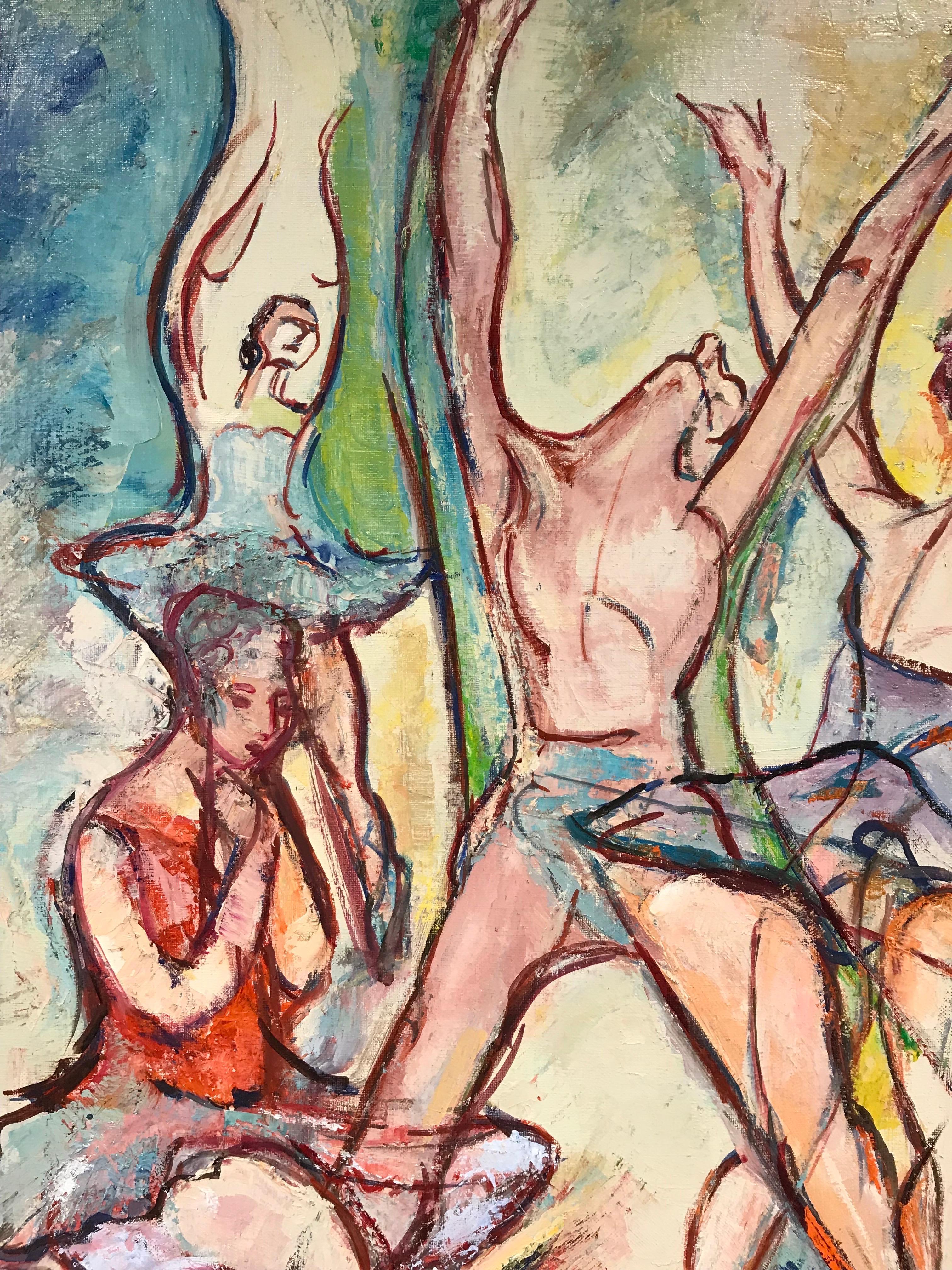 Tres Figuras Bailarinas Masculino y Femenino Gran Óleo Original Siglo XX - Painting Impresionista de Maria Tort Xirau