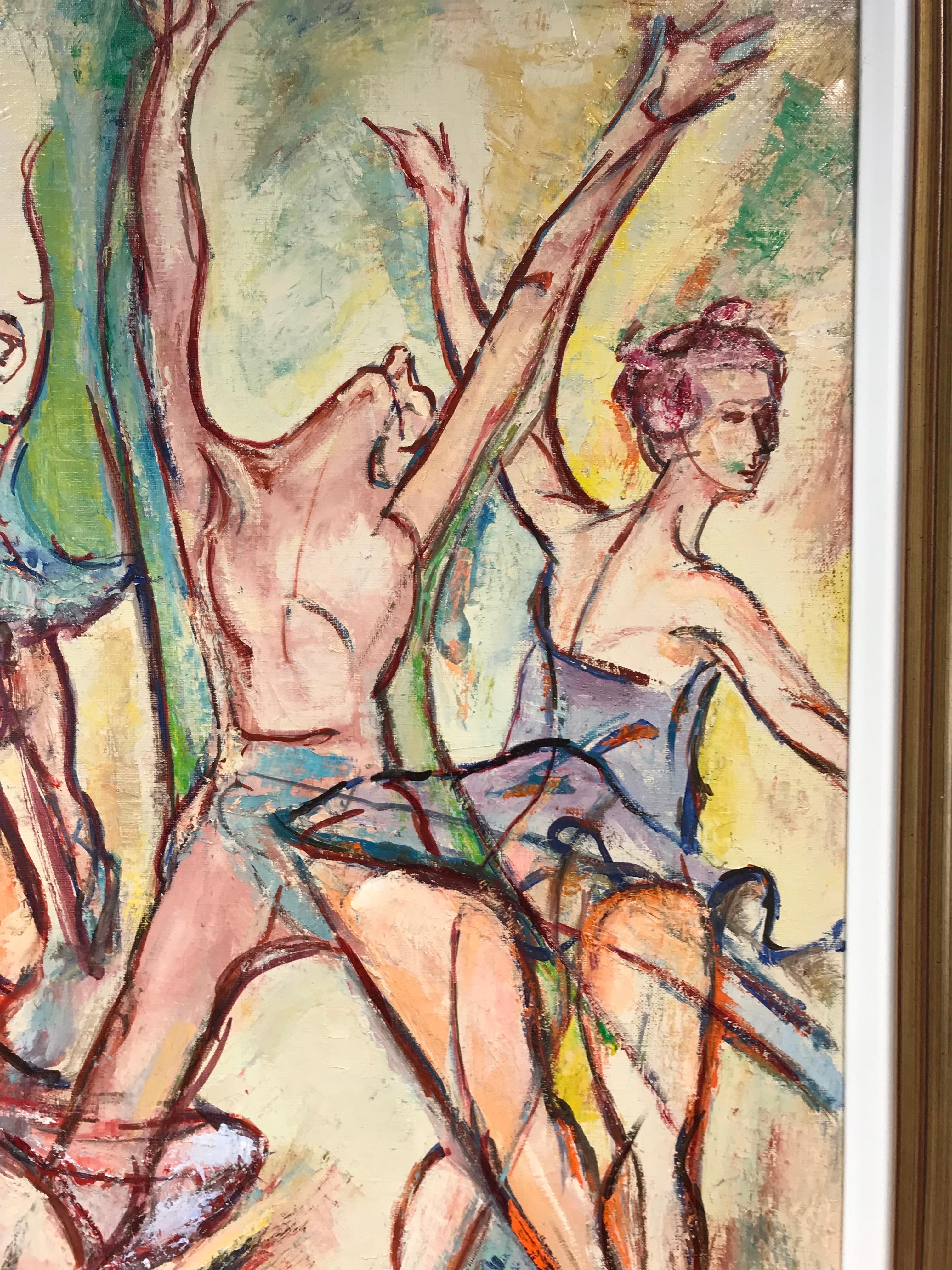 Tres Figuras Bailarinas Masculino y Femenino Gran Óleo Original Siglo XX - Portrait Painting Marrón de Maria Tort Xirau