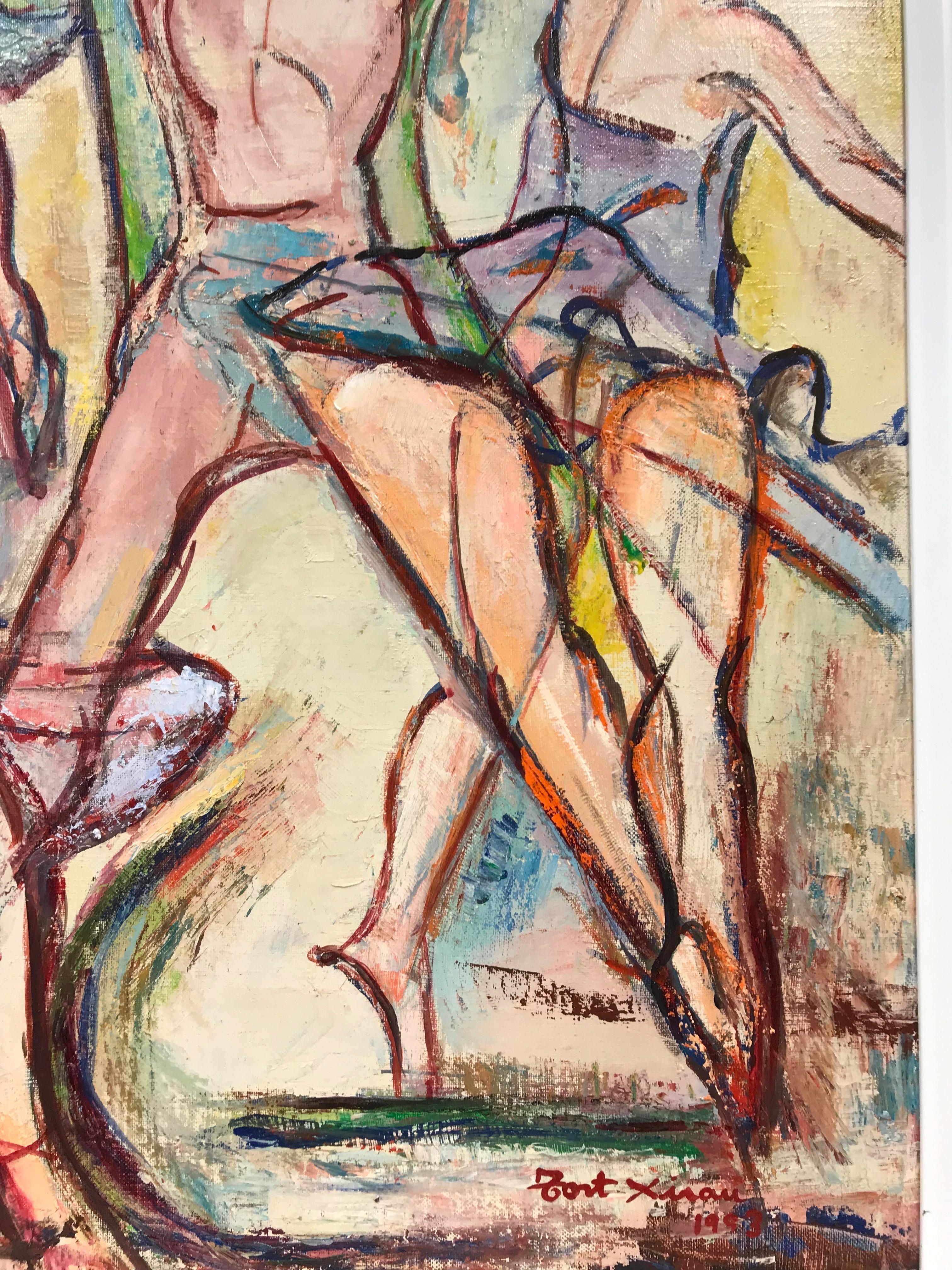 Figuras Bailando
de Maria Tort Xirau (catalana, 1924-2018)
firmado esquina inferior
de 1993
óleo sobre lienzo, enmarcado

lienzo: 29 x 19,75 pulgadas
enmarcado: 30 x 21 pulgadas

Muy buen estado. 

Procedencia: del patrimonio del artista,