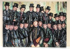 Victorian School Boys in Top Hats, Signed Original Huge Oil Painting