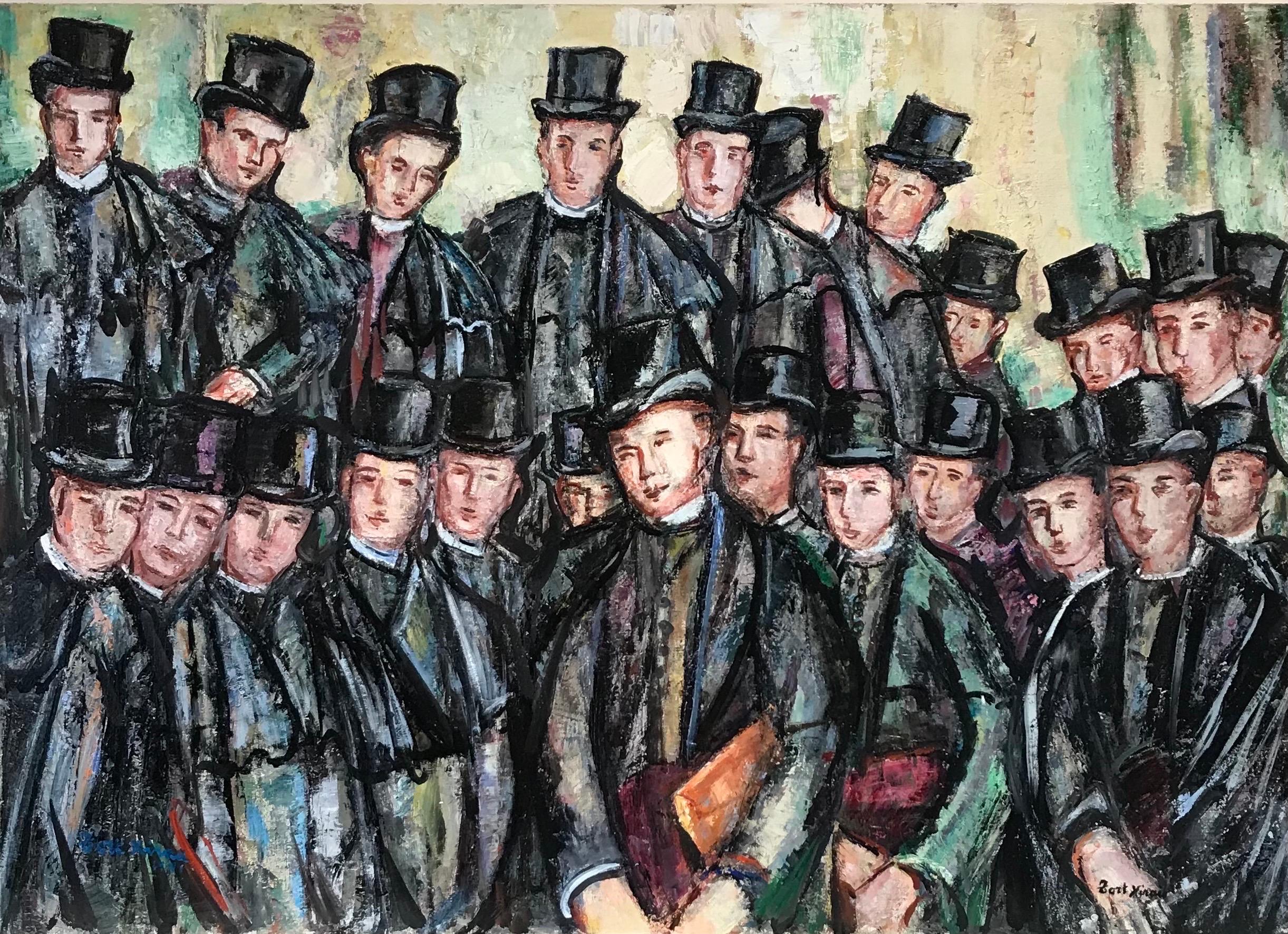 Maria Tort Xirau Portrait Painting - Victorian School Boys in Top Hats, Signed Original Huge Oil Painting