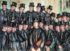 Victorian School Boys in Top Hats, Signed Original Huge Oil Painting
