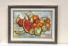 Watermelon Still Life of Fruit, Signed Original Oil Painting in Beautiful Frame