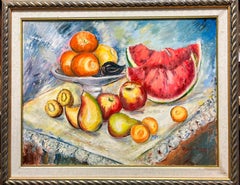 Watermelons & Fruit Large Modernist Still Life Painting Spanish Artist