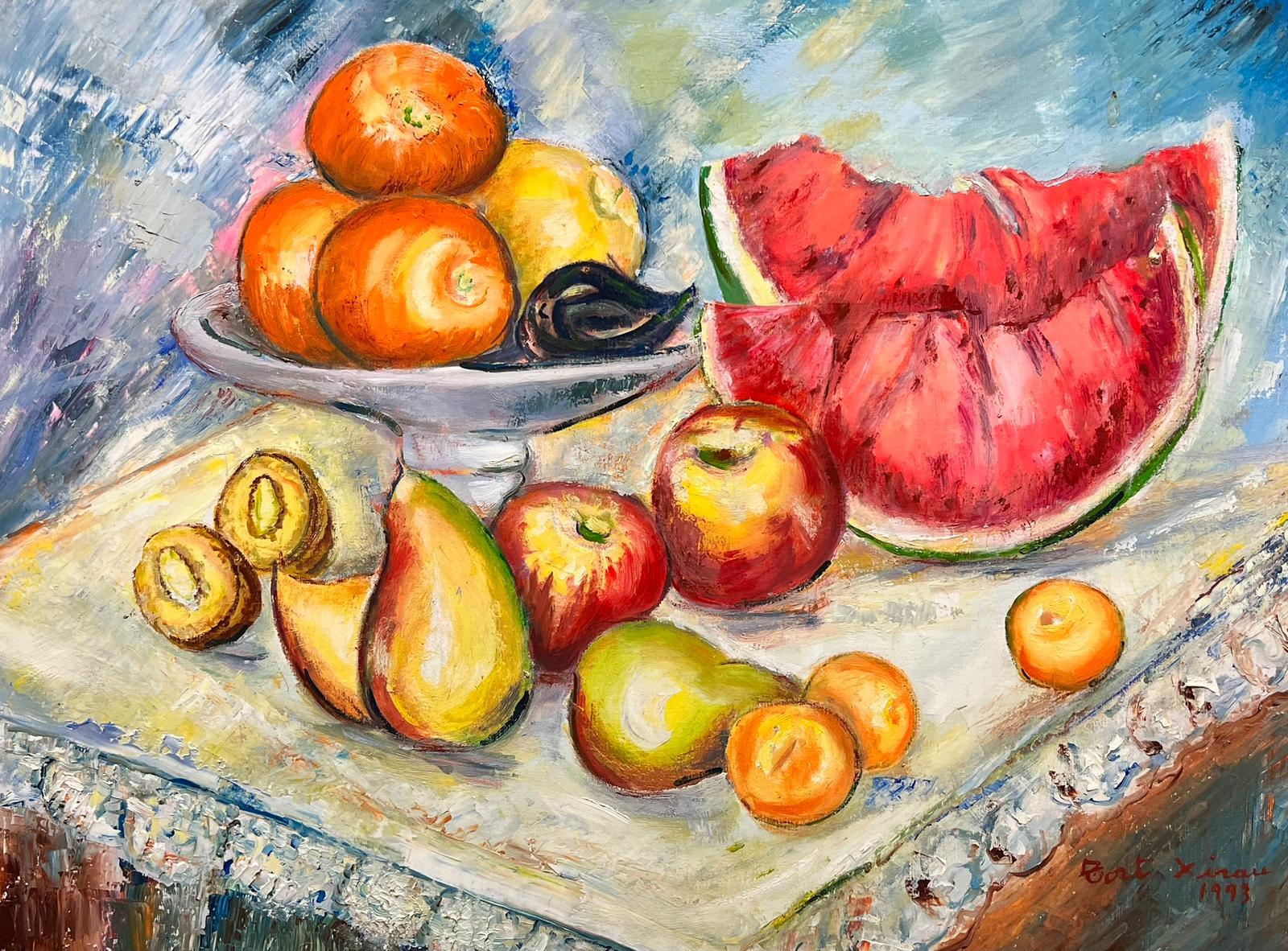 Watermelons & Fruit Large Modernist Still Life Painting Spanish Artist
