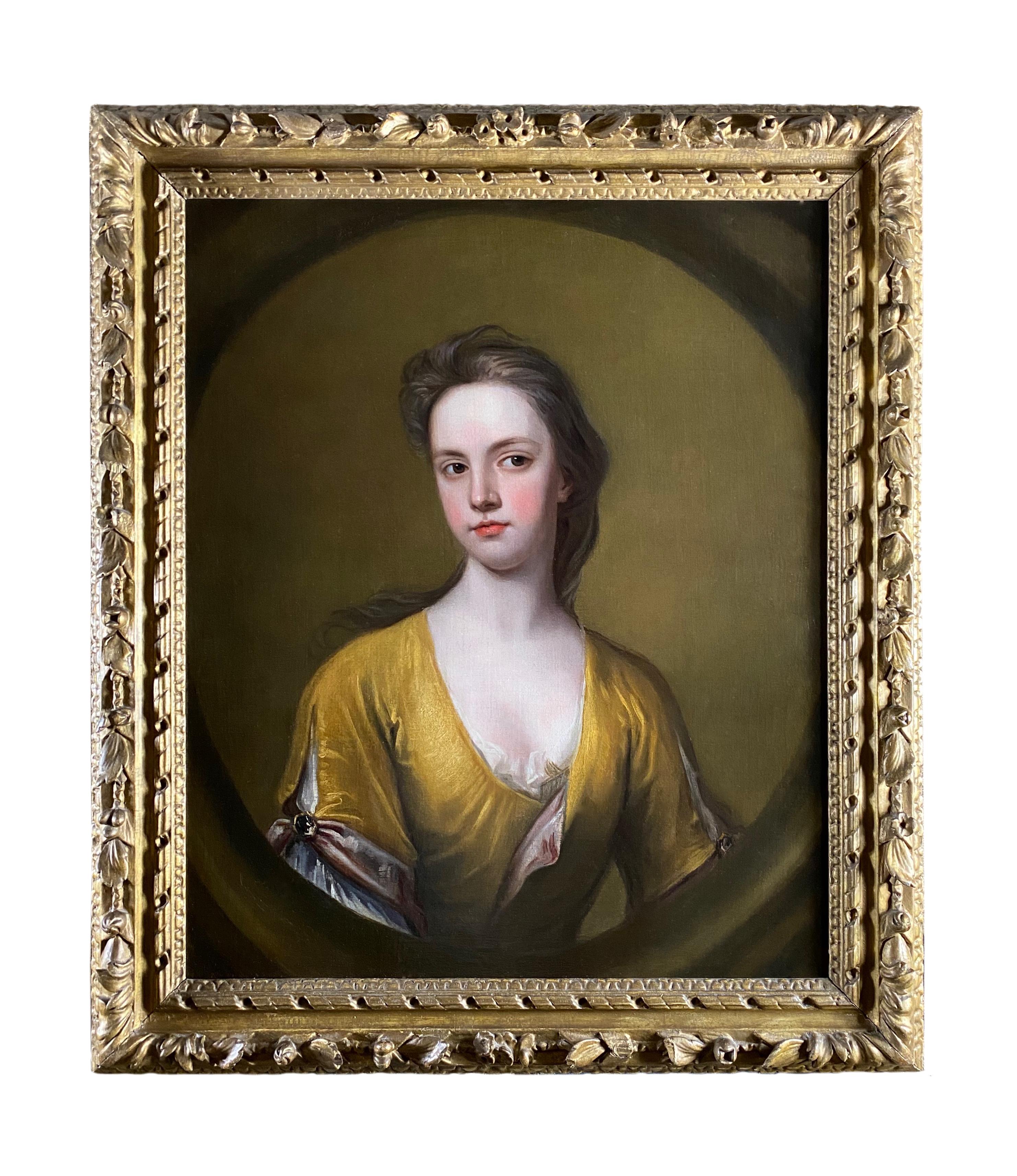 18th Century English Portrait of a Lady in a Yellow Dress. - Painting by Maria Verelst