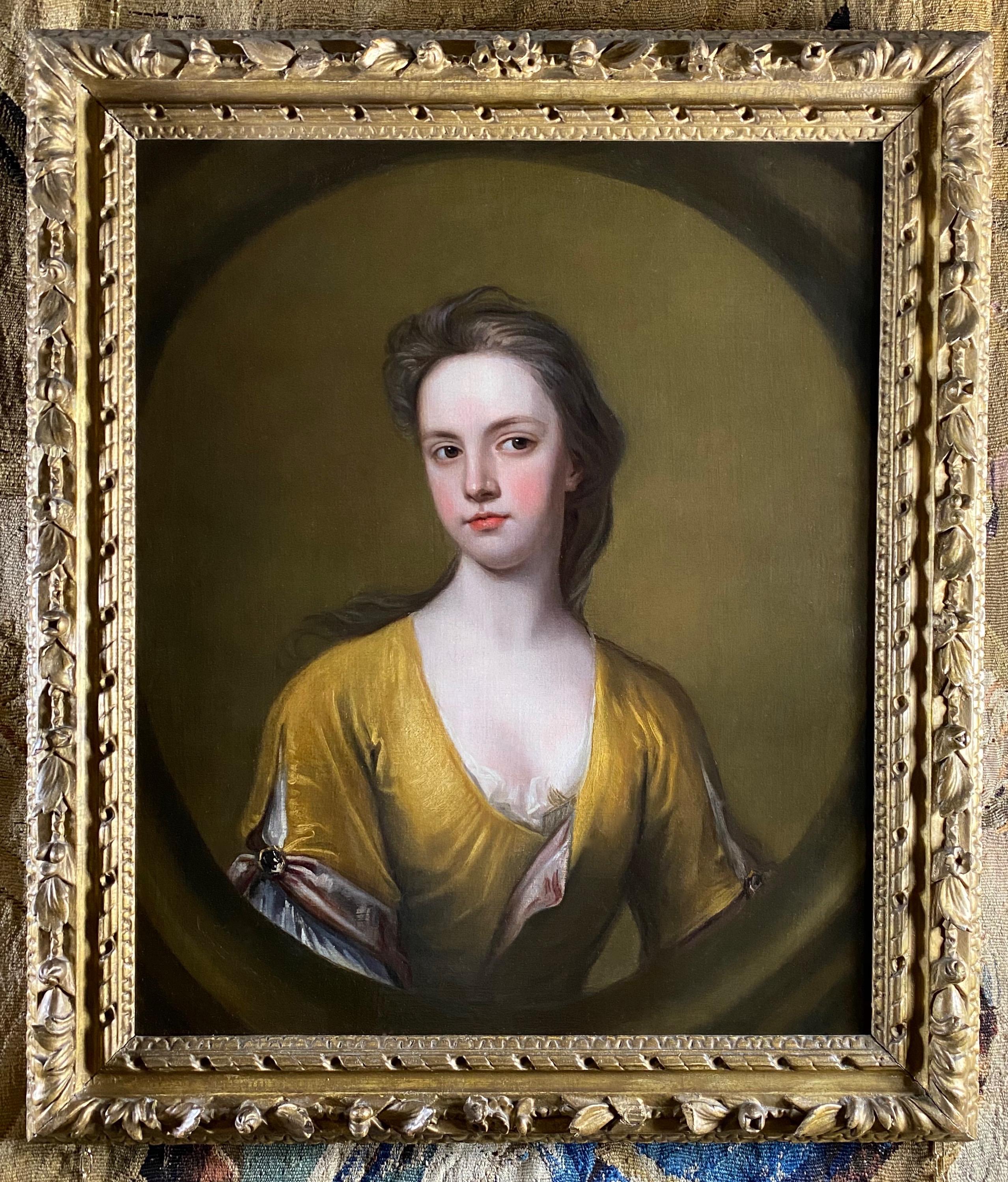 18th Century English Portrait of a Lady in a Yellow Dress. - Old Masters Painting by Maria Verelst