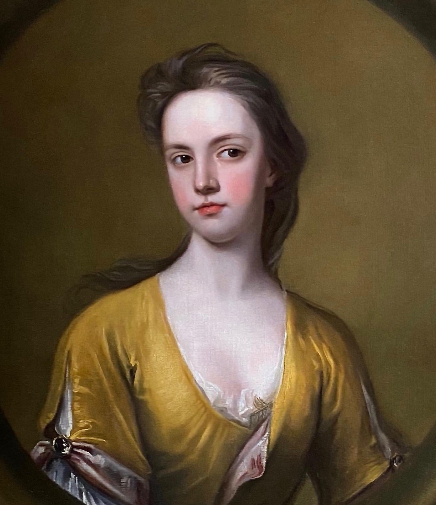 Maria Verelst Interior Painting - 18th Century English Portrait of a Lady in a Yellow Dress.