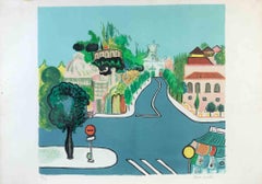 Vista de la ciudad - Litografía de Maria Vicentini  - 1970s